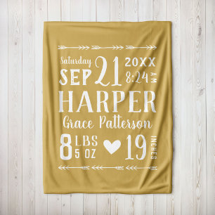 Couverture Polaire Yellow Baby Girl Birth Stats Keepsaké