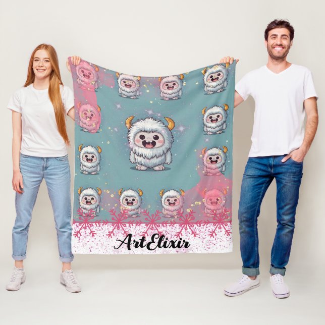 Couverture Polaire Yeti Cute Kawaii Horn Imprimer (En situation)