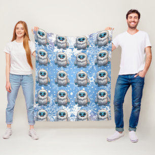 Couverture Polaire Yeti Standing Cute Kawaii Snowflakes Motif