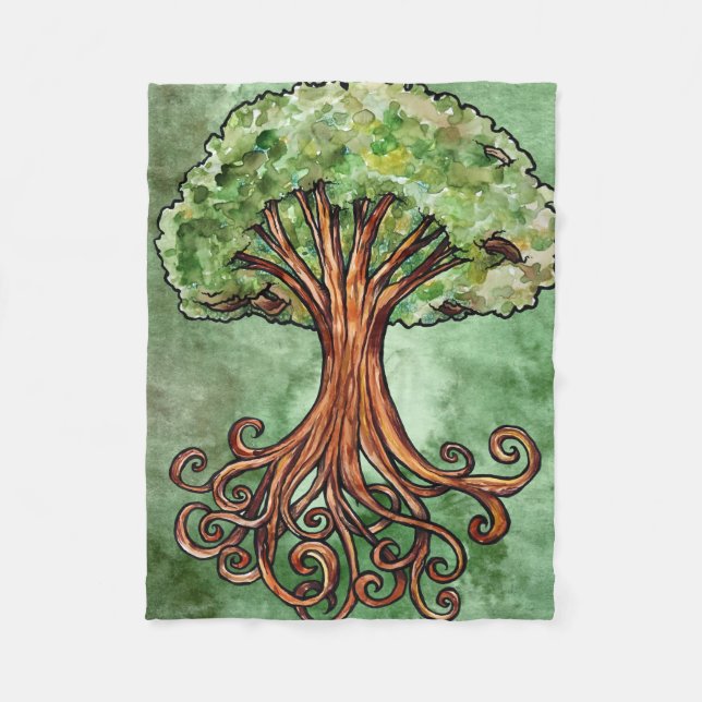 Couverture Polaire Yggdrasil Arbre Norse Mythologie Aquarelle (Devant)