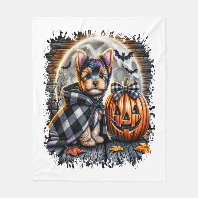 Couverture Polaire Yorkie Chien Carré d'Halloween (Devant)