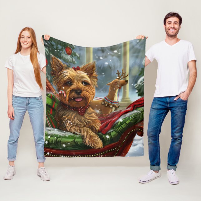 Couverture Polaire Yorkshire Terrier Chien Fête de Noël (En situation)