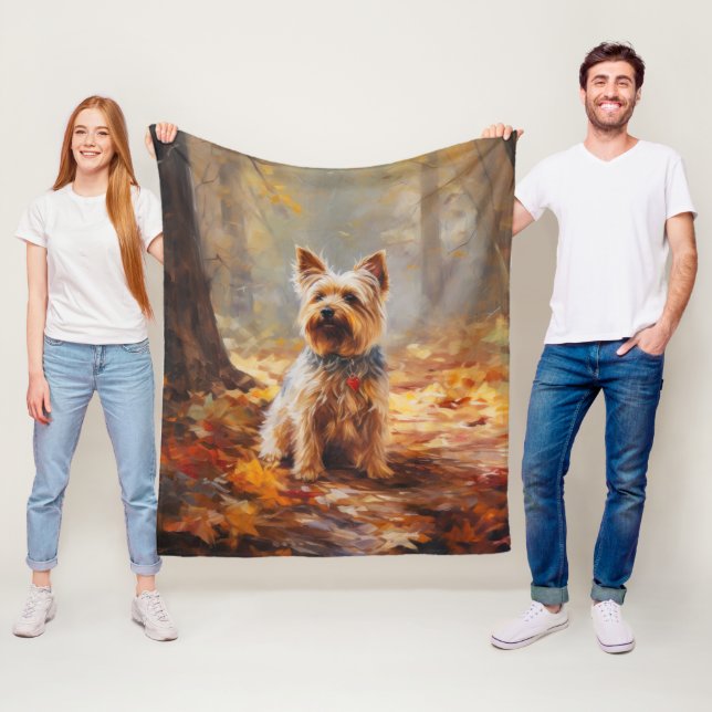 Couverture Polaire Yorkshire Terrier en automne Leaves automne Inspir (En situation)