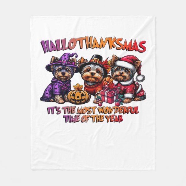 Couverture Polaire Yorkshire Terrier Halloween Thanksgiving Noël (Devant)