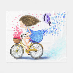 Couverture Polaire Young Girl On A Bike Fleece Blanket Romantic Love 