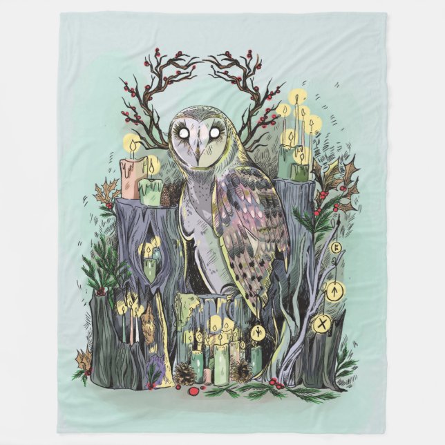 Couverture Polaire Yule Hivernal Chouette Solstice Avec Runes (Devant)