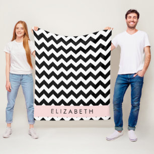 Couverture Polaire Zigzag noir et blanc, Motif Chevron, Votre nom