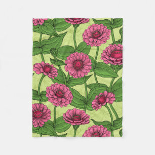 Couverture Polaire Zinnias rose sur vert clair