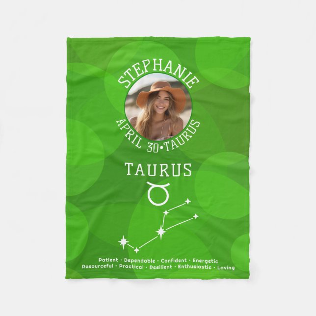 Couverture Polaire Zodiac Taurus Personnalisé Anniversaire Photo Astr (Devant)
