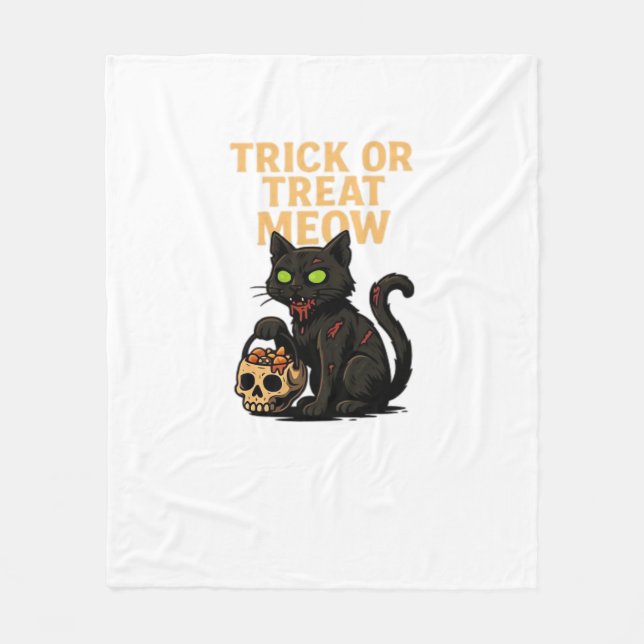 Couverture Polaire Zombie Chat - Tricoter ou traiter Meow Halloween D (Devant)