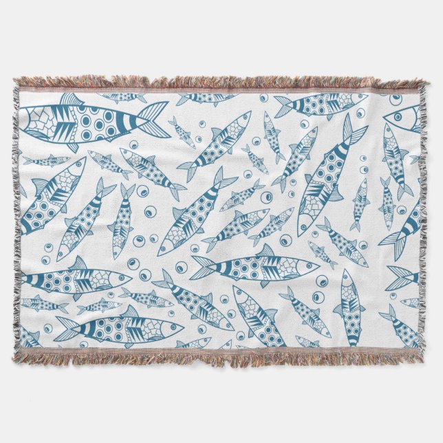 Couverture Portugais Lisbonne Sardines Motif Azulejos Blanc (Devant)