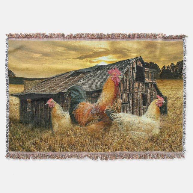 Couverture Poules à coq vintage Grotte à coop rustique (Devant)