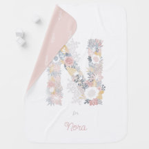 Baby Girl Floral Monogram Lettre N Nom Initiales