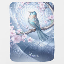 Couverture bébé florale Oiseau Bleu
