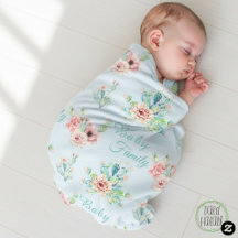 Custom Cacti Floral Baby Blanket – Blue Tint