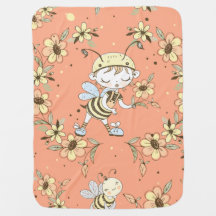 Floral Bee Unisex Baby Blanket