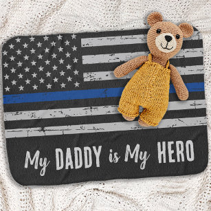 Couverture Pour Bébé Mon papa est mon héros - Mince Ligne Bleue Police 