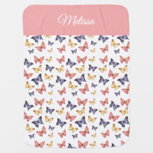 Papillons Rose Violet Monogramme Nom