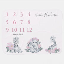 Watercolor Baby Jungle Animaux Floral Monthly Mile