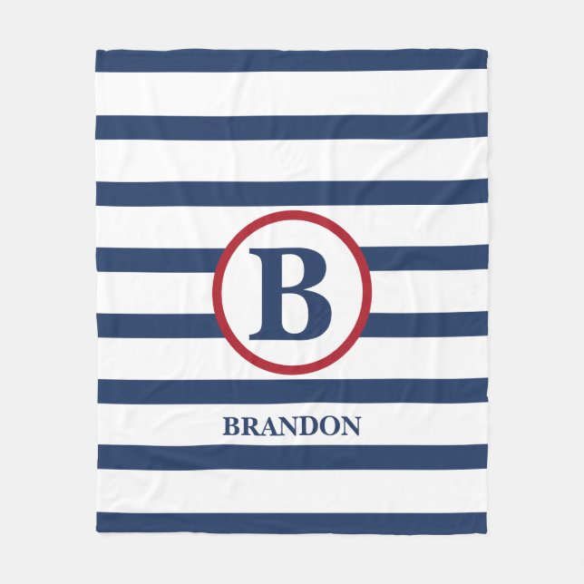 Couverture pour enfant rayée marine personnalisée (Devant)