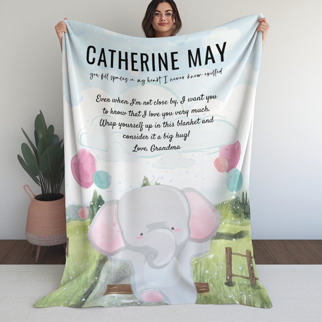 Couverture pour grand-enfant avec message et éléph (Blanket for Grandchild with Message and Elephant)