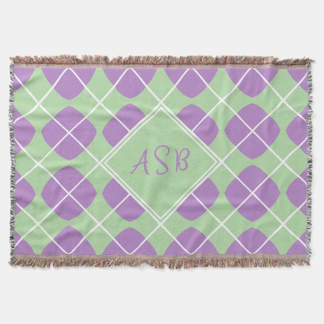 Couverture Purple Mint Green Mod Argyle Script Monogram (Devant)