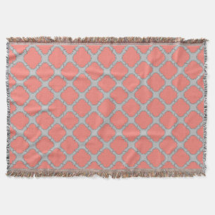 Couverture Quatrefoil corail et gris