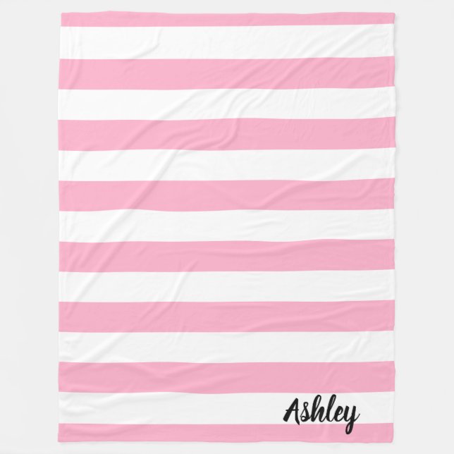 Couverture rayée de rose et blanche personnalisée (Devant)