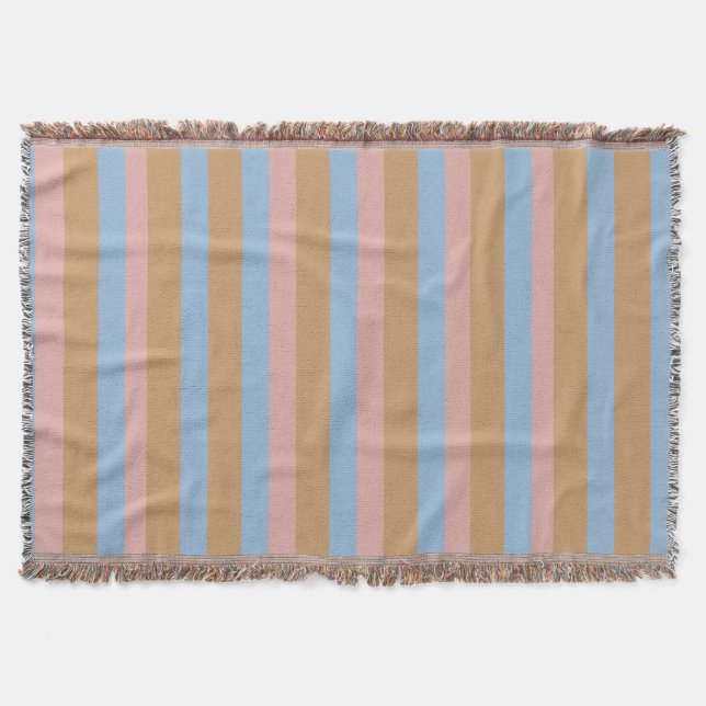 Couverture Rayures Ocres, Roses et Bleues  (Devant)