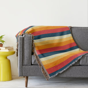 Couverture rayures rouges, bleues, orange et jaunes