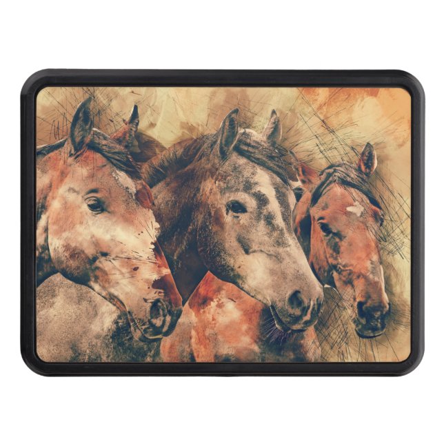 Couverture Remorque D'attelage Chevaux Peinture d'aquarelle artistique (Devant)