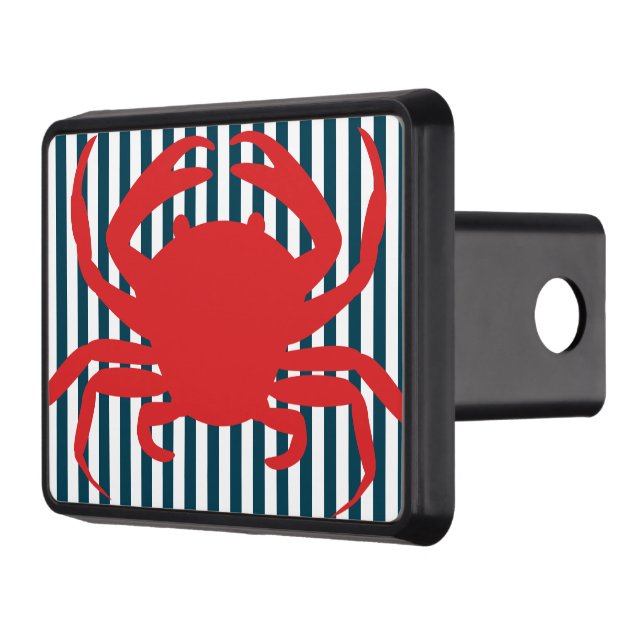 Couverture Remorque D'attelage Crabe rouge sur les rayures nautiques (Gauche)