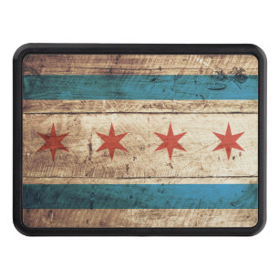 Couverture Remorque D'attelage Drapeau de Chicago sur le vieux grain en bois