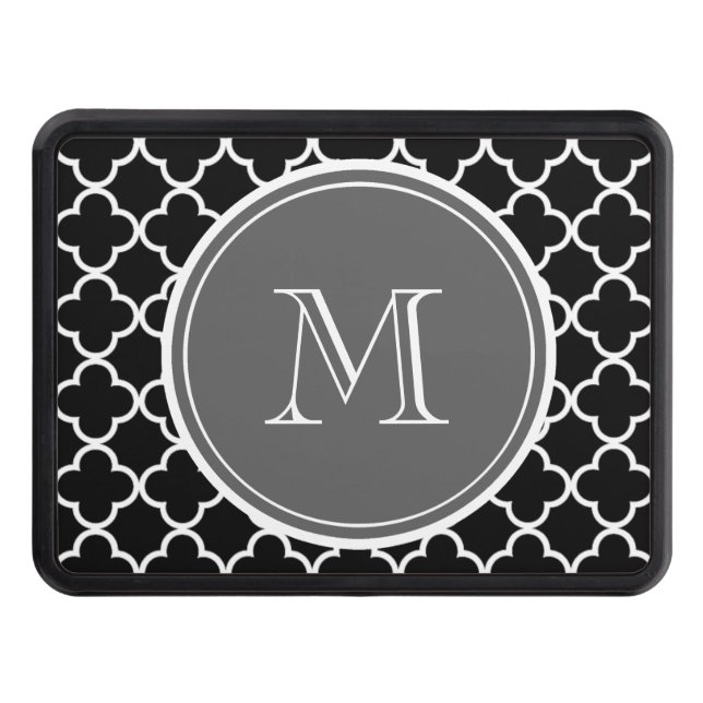 Couverture Remorque D'attelage Motif noir de Quatrefoil, monogramme gris (Devant)