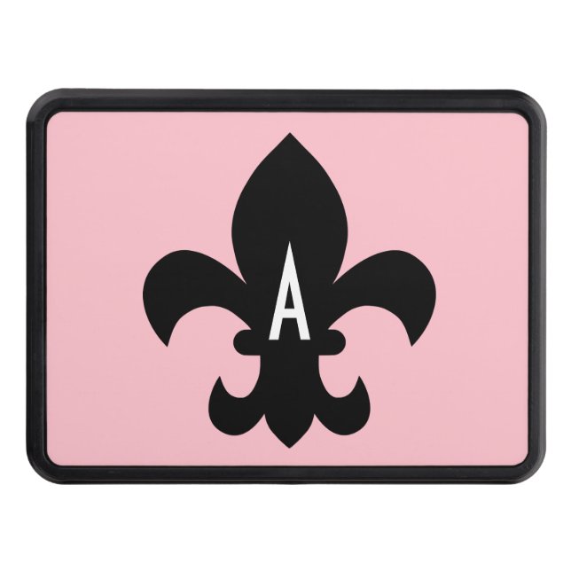 Couverture Remorque D'attelage Rose noir et blanc Fleur de Lis Monogramme (Devant)
