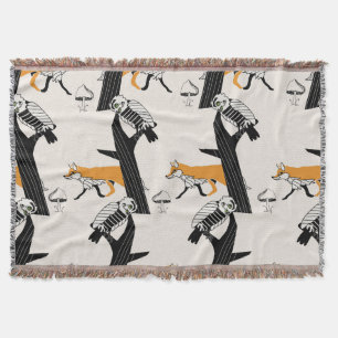 Couverture Renard, hibou, arbre, vintage sans soudure.