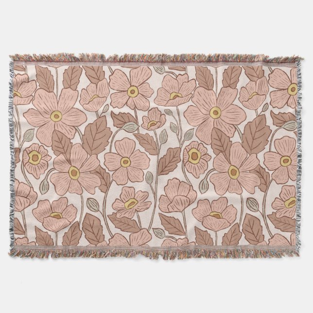 Couverture Retro Boho Pink Botanical Illustrated Floral  (Devant)