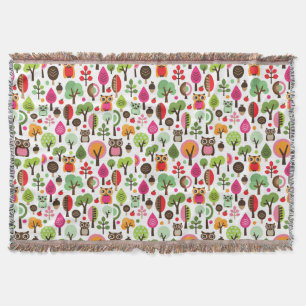 Couverture rétro motif de hibou d'arbre rose de feuille