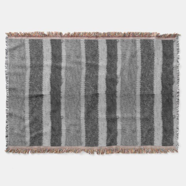 Couverture rétro motif noir et blanc tricoté de rayures (Devant)