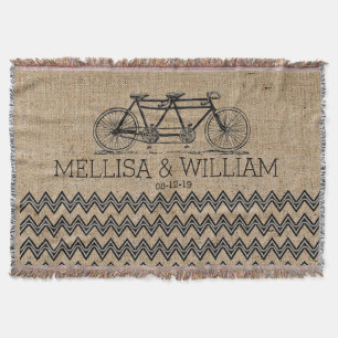 Couverture Retro Tandem Bicycle Chevron Burlap Mariage cadeau