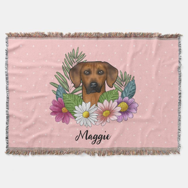 Couverture Rhodesian Ridgeback Tête de chien été Flores rose (Devant)
