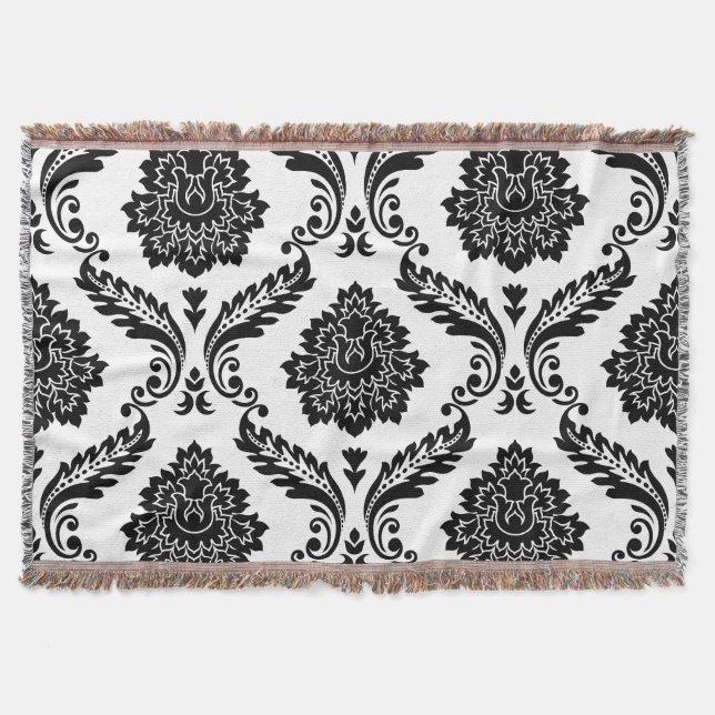 Couverture Rococo Damask Lg Pattern Black on White (Devant)