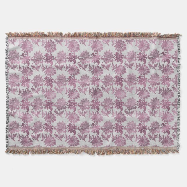 Couverture Romantique Bourgogne Rouge Argent Floral (Devant)
