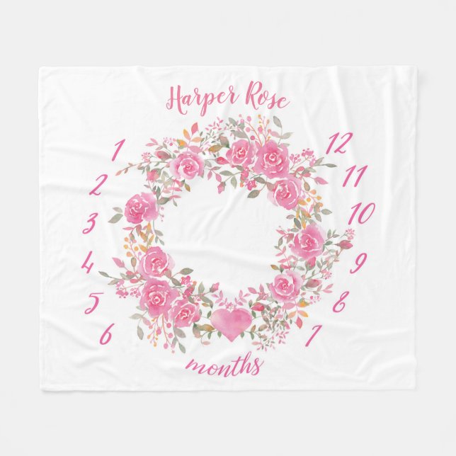 Couverture rose d'étape importante de bébé (Devant (Horizontal))