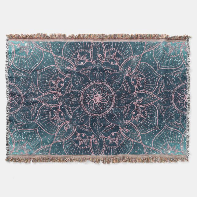 Couverture Rose élégant Gold Mandala Blue Nebula Stars (Devant)