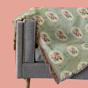 Couverture Rose vintage Doily Green Damask