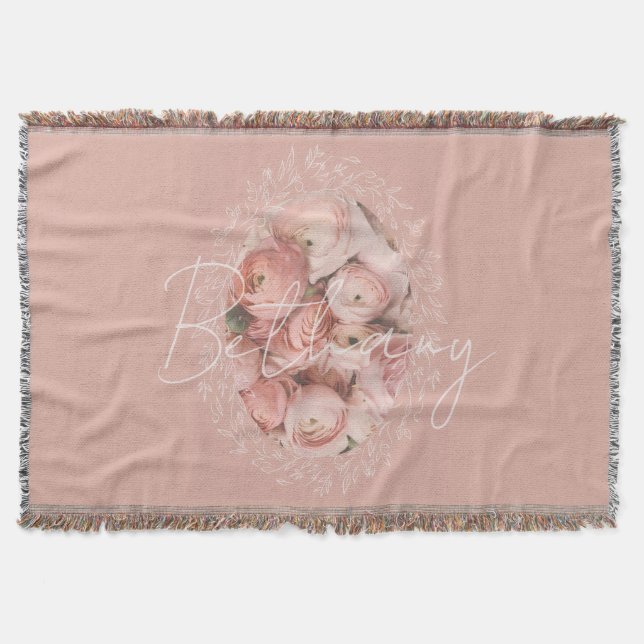 Couverture Roses Roses Élégant Monogramme Personnalisé Vintag (Devant)