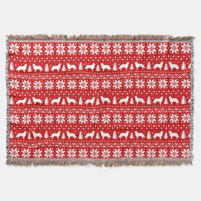 Couverture Rouge enduit plat de motif de Noël de chiens (Devant)