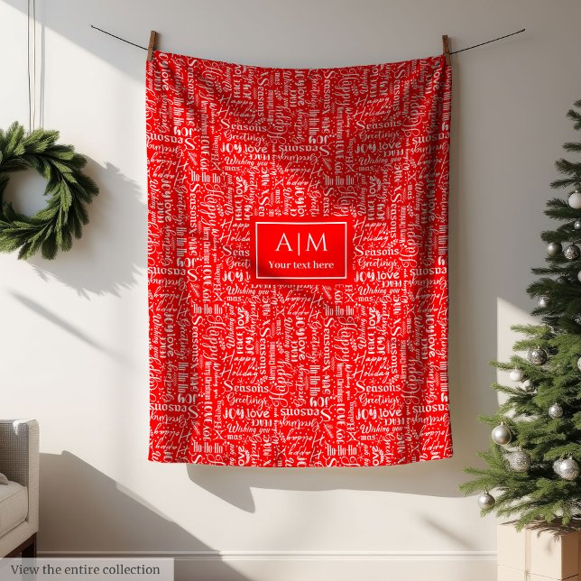 Couverture rouge festive avec lettrage de Noël (Festive red blanket with Christmas lettering)