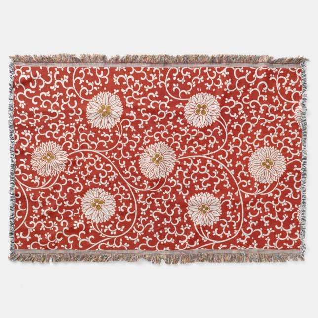 Couverture Rouge Floral Vibrant Ornate Classé Motif (Devant)